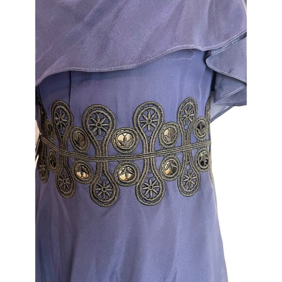 Jonathan Simkhai Blue Silk Black Lace Party Dress Cocktail Ruffle 0 - Picture 6 of 13